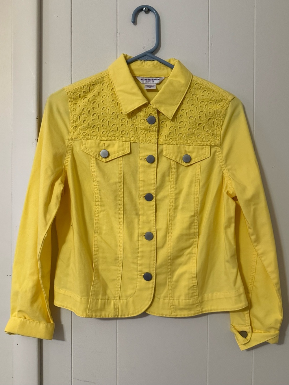 Allison Daley Petite Yellow Eyelet Yoke Jean Jacket